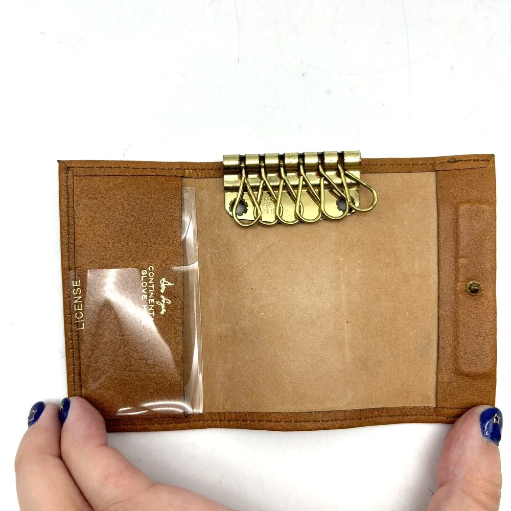 NEW Vintage 70s Don Loper Brown Continental Glove Hide Keytainer Key Wallet